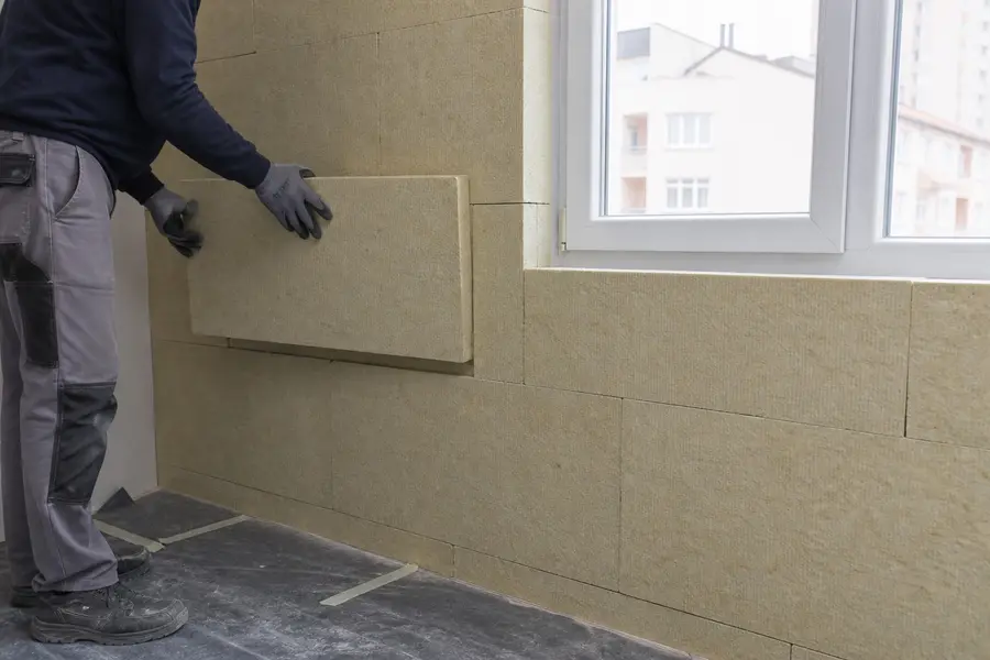 Mineral insulation boards fitted around a window reveal