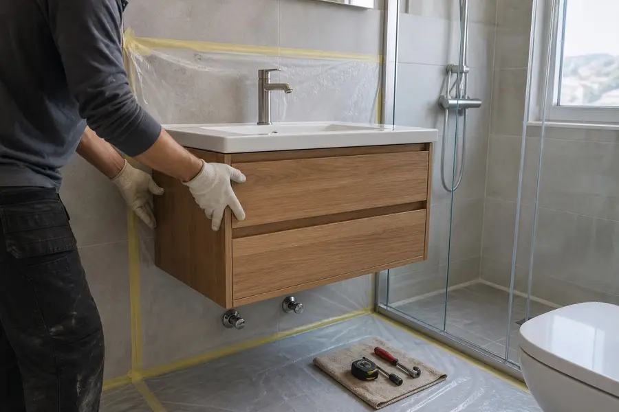 Mevcut seramik korunarak banyo dolabı montajı